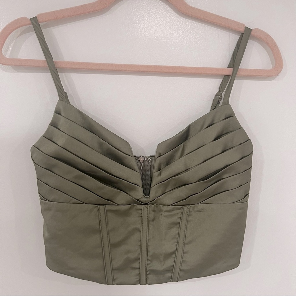 et Clet Women’s Size S Sage Green Pintuck Cropped Bustier